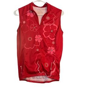 Endura Cycling Jersey Womans qM Red Floral Zip Up Large Back Pocket